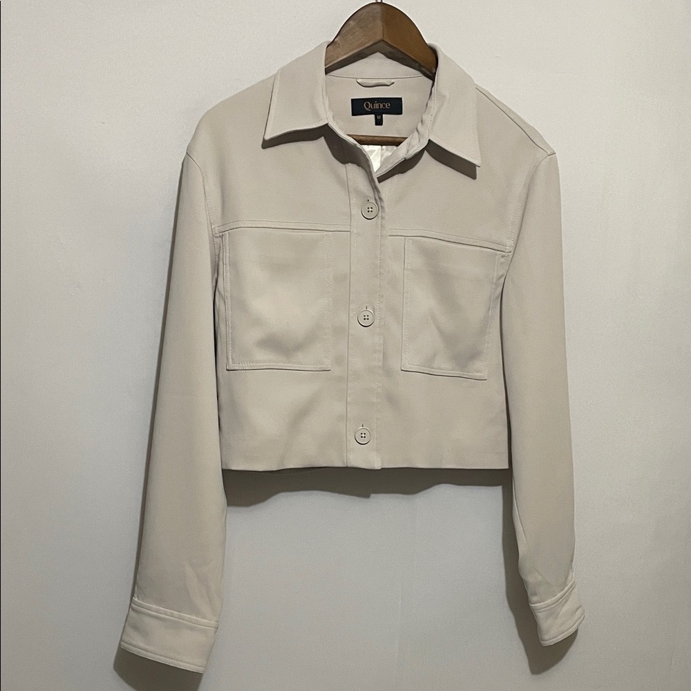 🛑NOT FOR SALE 🛑SOLD🛑Quince Women's Cropped Jacket Beige Blazer Sz Medium - Picture 3 of 14